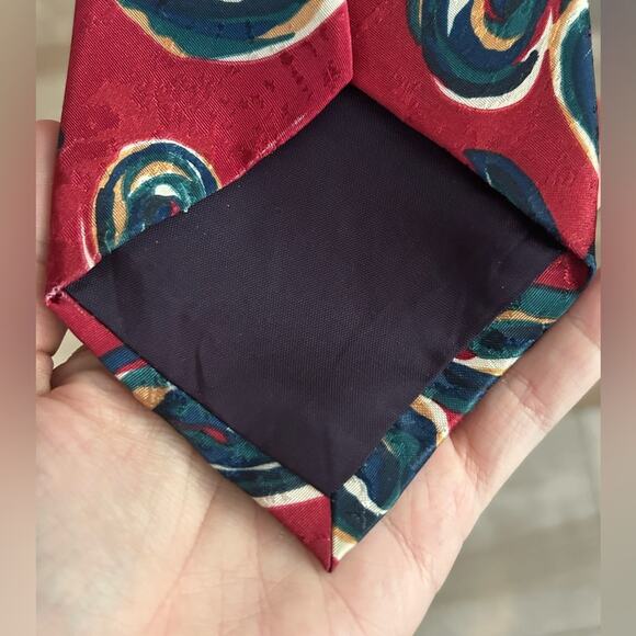 L’uomo italin silk red blue paisley vintage 80s 90s style men’s tie - Picture 10 of 12